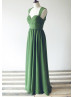 Olive Green Ruching Chiffon Heart Cut Back Floor Length Prom Dress